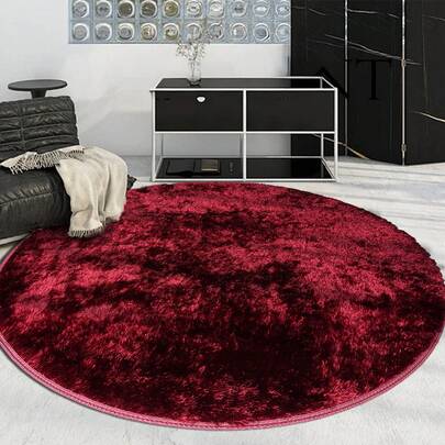 1pc Premium Red Round Velvet Rug, Soft, Living Room Carpet, Nordic, Bedroom, Bedside, Lounge, Dressing Room, Home Decor, Christmas, Winter New Arrival, Comfortable Underfoot, High-Quality Polyester Fiber, Thick, Home Aesthetic Decor, Washable Carpet, Modern Minimalist Rug, Tranquil Style