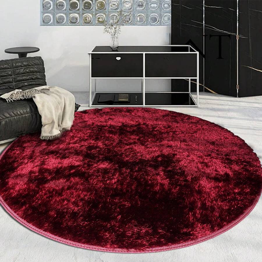 1pc Premium Red Round Velvet Rug, Soft, Living Room Carpet, Nordic, Bedroom, Bedside, Lounge, Dressing Room, Home Decor, Christmas, Winter New Arrival, Comfortable Underfoot, High-Quality Polyester Fiber, Thick, Home Aesthetic Decor, Washable Carpet, Modern Minimalist Rug, Tranquil Style
