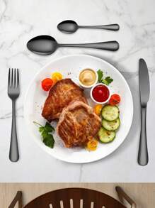 不锈钢餐具套装，4/16/24件套，金色/银色/黑色餐具套装 - 包括餐叉、餐勺和茶匙，沙拉叉可用于沙拉/开胃菜/甜点，迷你勺可用于茶/甜点/蛋糕/搅拌/水果/冰淇淋，可重复使用的汤匙和茶匙，适用于家庭、厨房、酒吧、餐厅、酒店。