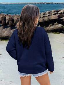 1 件女童休闲厚套头衫，秋冬舒适学生针织衫 - 柔软舒适毛衣的完美选择，温暖的日子和寒冷的夜晚 - 藏蓝色 - 查看 3