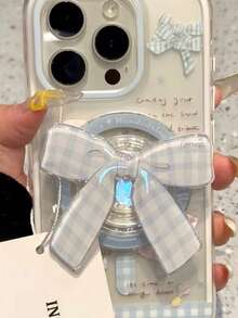 1pc Cute Bowknot Magnetic Adsorption Phone Holder, Strong Magnetic Desktop Stand, Gift For Girls, Girlfriend Compatible With IPhone, Android Phone, Gift For Birthday, Family, Friends Push-Pull Phone Grip Phone Accessories - 彩色 - 查看 13