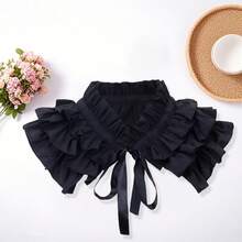 Womens Fake Ruffle Collar False Neck Collar Detachable Solid Color Tie-Up Front Ruched Dickey Collar - màu đen - Xem 3