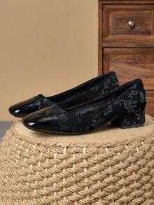 Giày Mary Jane mũi vuông cao 3cm thoải mái cho nữ, màu vàng, thích hợp cho vũ hội, tiệc tùng, ăn tối, phong cách cổ điển, gót thấp, thời trang, thường ngày, cao cấp - màu đen - Xem 5