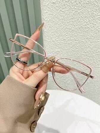 1 Pair Women's Multi-Color Cat Eye Metal Frame Retro Minimalist Personalized Spring Leg Fashion Casual Wear Non-Prescription Glasses