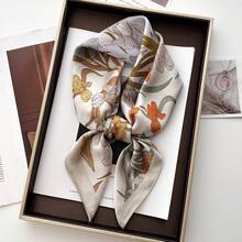 1pc 70cm Faux Silk Square Scarf, Printed Neck Scarf, Versatile Neckerchief For Dress - Multicolor - View 3