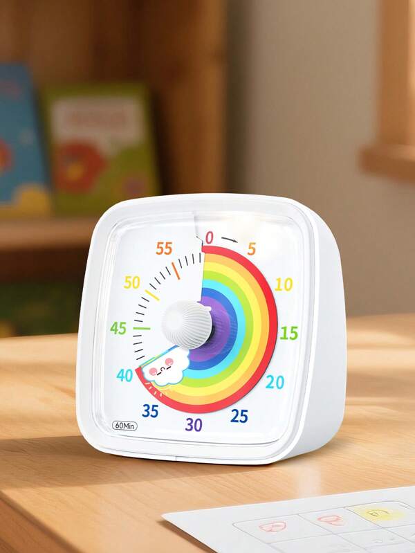  Yunbaoit visuell timer med nattljus, 60-minuters nedräkningstimer för vuxna, tyst klassrumstimer, tidshanteringsverktyg för hem, skola eller arbete White Rainbow
