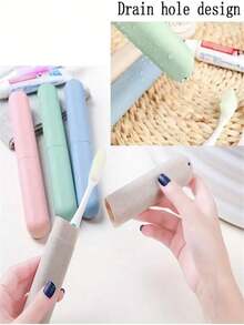 1/4 件便携式防尘牙刷架带支架，塑料牙刷收纳盒，适合日常和旅行使用（颜色随机） - 查看 4