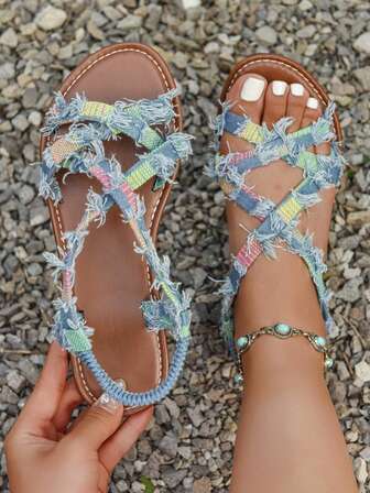 Women's Multicolor Casual Fashion Slip-On Flat Sandals, Suitable For Outdoor Activities, Plus Size Wide Fit