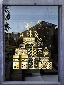 1PC/2PCS 金色圣诞花环礼物圣诞树，装饰贴纸，方便布置和拆卸，家居门窗商场装饰房间装饰墙面装饰墙贴墙贴 - 彩色 - 查看 15