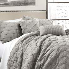 LUSH DECOR Ravello Pintuck Comforter Wheat 5Pc Set King Halloween-Fall Decor-Room Decor - Gray - 查看 2