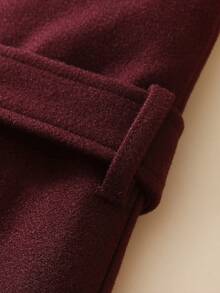 秋冬新款休闲百搭围巾领女式复古外套，长袖优雅通勤时尚大衣 - 酒紅色 - 查看 6