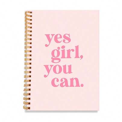 1pc Back To School Spiral Bound "Yes Girl, You Can." 5.5x8.3 A5 Notebook - Pink Cover With Uplifting Slogan, Gold Coil Binding, Perfect For Campus Notes, Daily Inspirations & Goal - Tracking, Durable & Cheerful Stationery For Students