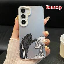 Case For IPhone 16 Pro Max 16e 15 Plus 14 13 12 11 XS XR Cat Meets Skull Pattern Shockproof Silicone PC Back Protective Smartphone Cover Gift - 白色 - 查看 1