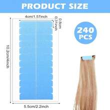 60/120/240 Pieces Pre-Cut Hair Extension Tape Tabs – Transparent & Double-Sided Adhesive Replacement Strips For Tape-In Extensions And Wigs – Invisible, Comfortable, And Long-Lasting Wig Tools - Blue - View 6