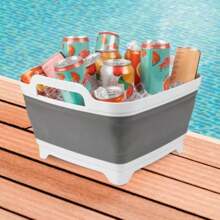 Collapsible Wash Basin - 9L Portable Sink With Drain - Plastic Tub Dish Pan For Camping, Handwashing Laundry, Or Dishes Outdoors Gray