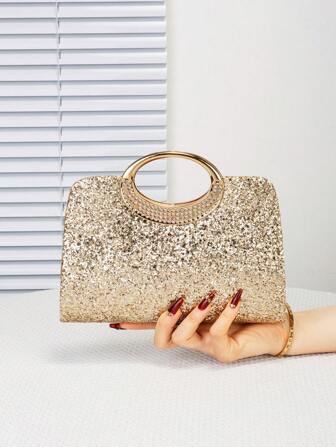 优雅的闪光装饰大容量女士手拿包，时尚金属手提包适合女性派对、婚礼、宴会、庆典活动，专为派对女孩和女性设计，非常适合派对、婚礼、舞会、宴会场合，是送给女性的绝佳礼物，适合派对活动的派对包