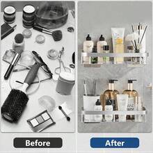 Juego de 4 Estanteria Ducha para Baño,Estante para Baño Sin Taladro,Repisa para Baño Pared,Estante Organizador de Baño,Modelosás gruesos mejorados con 4 Ganchos,para Baño,Cocina,Hotel (Plateado) - Rectangular - Ver 11