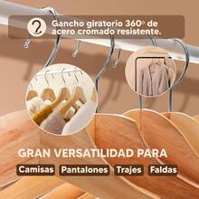 木質衣架，表面光滑，上漆，用於整理衣櫃中的衣物，360度旋轉掛鉤，優質天然色 - 木頭 - 查看 4