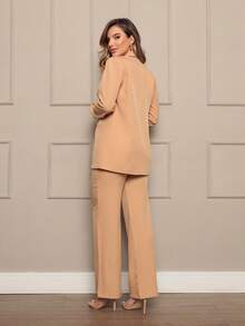 Elegant And Stylish Casual Suit Blazer Set With Pants - 杏色 - 查看 5