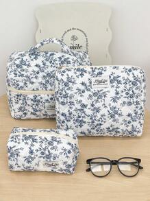 1 件/套 韩式黑色碎花系带装饰可爱化妆包化妆包套装大号便携式收纳袋化妆包护肤包多功能收纳化妆品、护肤品、护手霜、防晒霜、指甲油、珠宝、耳机、小物件婚礼伴娘礼物生日礼物送给姐妹、爱人和朋友的礼物情人节礼物化妆包化妆包化妆盒旅行必需品邮轮必需品通勤必需品