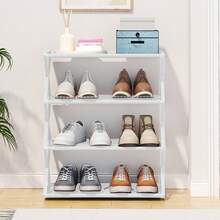 1 Piece 4-Tier Simple And Practical Shoe Rack For Shoes, Boots, And Clothing Accessories, Made Of Stainless Steel Tubes And Plastic Brackets, Freestanding Black And White Shoe Rack, Easy To Assemble And Space-Saving - 白色 - 查看 1