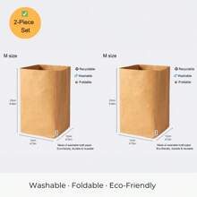 [2/3/4 包] 可洗牛皮纸储物袋 - 可折叠、可重复使用、抗撕裂，多用途收纳袋，适用于家庭、浴室、厨房和植物