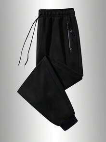 Pantalones deportivos casuales para hombre para primavera y otoño - con cinturón y bolsillos con cremallera, adecuados para correr, senderismo y actividades al aire libre - Negro - Ver 8