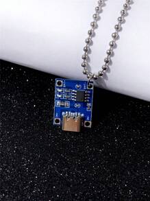 1pc Cyberpunk Style Circuit Board Pendant Necklace With Stainless Steel Chain, Suitable For Music Festivals, Parties, And Daily Wear - Multicolor - View 12