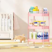 Back To School 3-Tier Metal Rolling Cart With Wheels Pink Student Dormitory Snack Study Tool Storage Cart With Handle And Lockable Universal Wheel Dormitory Must Have Artifact Kitchen Office Organizer Racks - Pink - View 5
