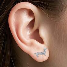 S925 Sterling Silver Cute Dachshund Design Earrings, Versatile For Daily Wear, Comes In Gift Box