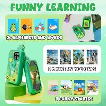 Juguetes para niñas, juguetes para niños, smartphone, dispositivos de aprendizaje con estuche de silicona con diseños de dibujos animados lindos - Compatible con música, historias, aprendizaje de palabras, cámara y talla grande de 20 aplicaciones integradas, pantalla táctil de 2.8 pulgadas, tarjeta de memoria de 8GB, ideal para niños de 3+ años, regalo perfecto para niños