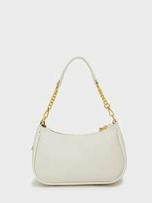 新款时尚女士单肩包，多功能PU防水法棍包，字母图案搭配樱桃珍珠吊坠装饰，时尚女士单肩包/腋下包/商务通勤包/优雅女士钱包，适合购物、通勤和聚会等场合。 - 白色 - 查看 3