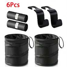 Black Folding Trash Can, Large Capacity, Portable Nylon Garbage Bin With Hanging Strap, Seat Back Hook And Trash Bags, For Outdoor Camping, Picnics, And Road Trips, Versatile Storage Organizer, Trash Bag Holder, Or Car Garbage Can