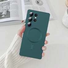 Magnetic Style Luxury TPU Matte Solid Color Magnetic Phone Case Compatible With Galaxy S24 S25 S22 S23 Ultra Plus S20 S21 FE Note 20 A35 A55 A05 A15, Soft TPU Material, Also Compatible With IPhone 17 Air 16 E 15 14 13 12 11 Pro Max Plus Professional Gift - Dark Green - View 6