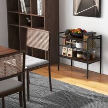 GOFLAME Industrial Console Table Sofa Side Table With Removable Panel & Mesh Shelf, 3-Tier Entryway Table With Metal Frame For Living Room, Foyer, Hallway, Kitchen, Easy Assembly, Rustic Brown - Brown - View 3