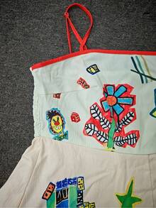 Truni Vestido tipo línea A de estilo bohemio con estampado digital de retazos y tirantes ajustables para mujer talla grande, para primavera y verano