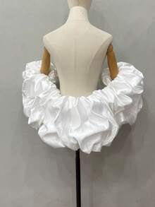 1pc Bridal Shawl With Ruffles, Detachable Satin Exaggerated Puff Sleeves Cape, Bridal Accessory - Multicolor - View 21