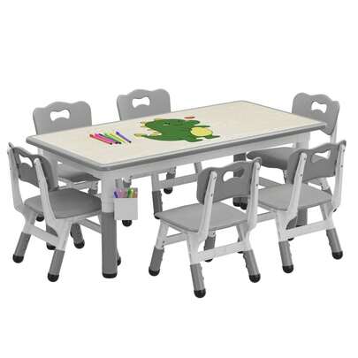  Techigher Kids Table And Chair Set,Height Adjustable Toddler Table And Chair Set,Children Activity Table With 6 Chairs,Storage Box,Graffiti Desktop,Non-Slip Legs For Ages 3-8,For Daycare Classroom Home