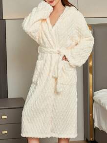 Coral Fleece Hooded Bathrobe, 3d Tortoise Shell Texture, Soft, Comfortable And Absorbent Home Wear RobeWarm Winter Decora