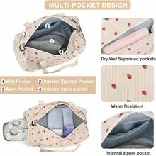 BLUBOON Bolsa de lona para niñas y niños, bonita bolsa de gimnasio con compartimento para zapatos y separación para objetos húmedos, impermeable, para deportes durante la noche - Pana de fresa - Ver 9