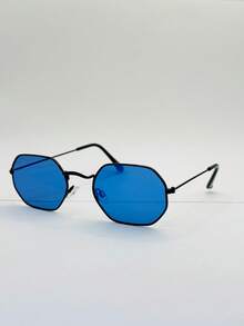 1 Piece Metallic Hexagon Sunglasses - Navy Blue - View 2