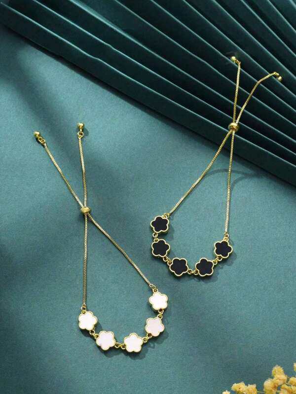 2 pièces Bracelet en cuivre réglable minimaliste à 5 pétales porte-bonheur, cadeau pour date/anniversaire