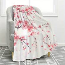 Ultra-Soft Pink Flannel Tapestry With Peach Blossom Design For Room Decoration And Wall Decor- A Cozy Blanket And Wall Hanging For Friends To Enhance Home Aesthetic With Artistic Style And Warmth, Digital Printing 280gsm, Cherry Blossom Flannel Blanket,  Plum Blossom Plush Blanket- Cozy Winter Gift, Valentine'S Day Gift - Nhiều màu 4 - Xem 2