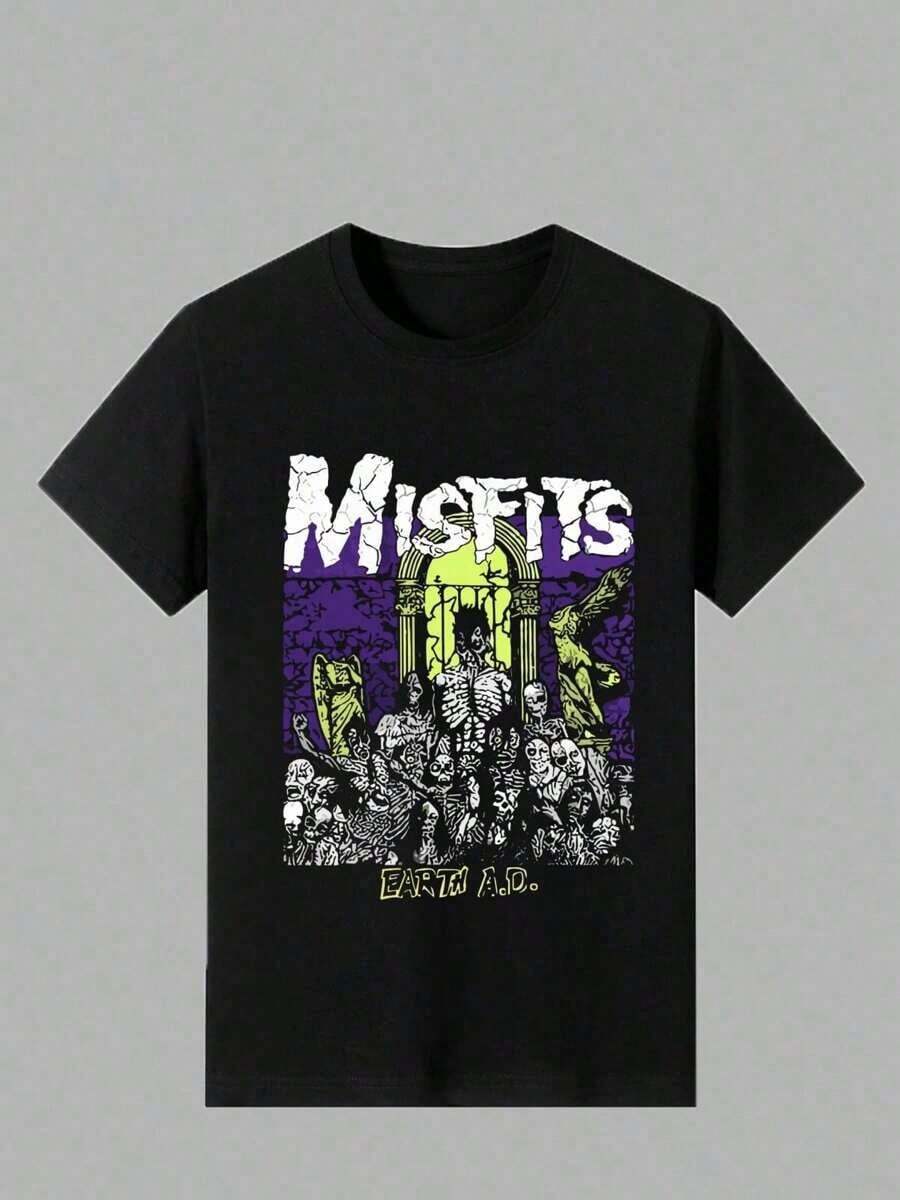 Plus Size Men's,Misfits Horror Punk The Best Collection Of ,(1 Pcs )100% Cotton Casual Printed T-Shirt,Crew Neck Short Sleeve,220g  Cotton T-Shirt,For Going Out,Gift,Summer,Unisex - màu đen - Xem 1