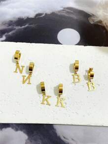 1 件（单边）时尚迷你气球泡泡 A-Z，26 个英文首字母吊坠耳环不锈钢耳环，女生日常佩戴创意耳环 - 金黃色 - 查看 4