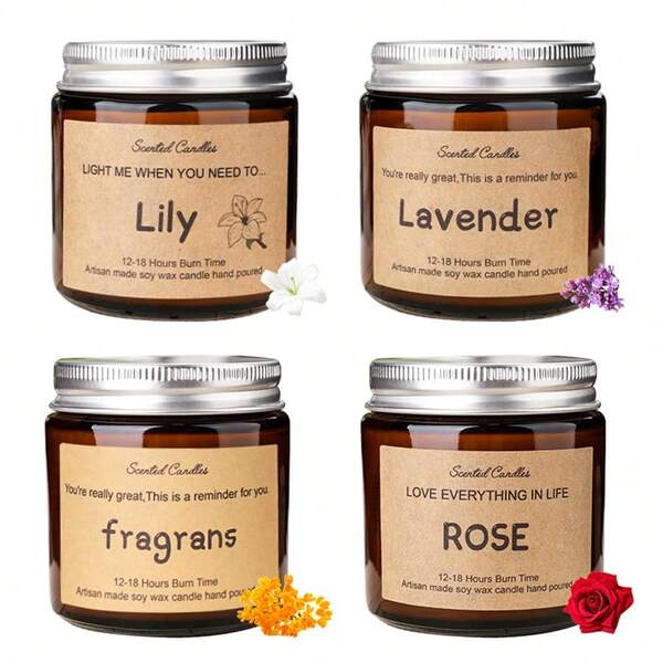 1 pieza Vela aromática en frasco de vidrio color té, vela de cera de soja con fragancia, regalo para el cumpleaños de un amigo/, regalo para papá/mamá/compañero de trabajo/usted mismo, decoración del hogar, decoración de habitación, decoración de boda, decoración de mesa