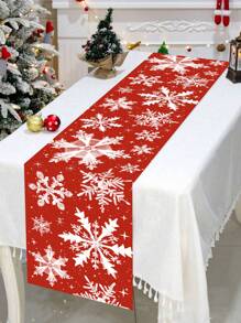 1pc Christmas Theme Tablecloth, 35x180cm, Vintage Red Christmas Theme Snowflake Pattern, Christmas Holiday Theme Dining Table Decor Fabric, Suitable For Restaurant, Living Room, Christmas Family Gathering, Winter Fabric Decor.