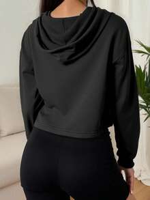 Damen Kurz-Design Sport Sweatshirt, Damen Kurz Dick Kordelzug Kapuzen Grau Sweatshirt geeignet für Outdoor Sport, Laufen, Fitnessstudio Aktivitäten