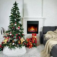 1 Stück Weihnachtsbaum Umrandung, luxuriöser, retro burgunderroter gestrickter Weihnachtsbaum Rock Basis - weich, stabil, elegant, Landhausflair für Outdoor - ideal für Familien-Urlaubsdekoration und festliche Atmosphäre - Verschiedenfarbig - Übersicht 10