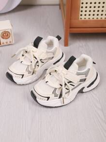 1双儿童防滑厚底运动鞋，透气网面女童网球鞋，舒适百搭儿童休闲鞋，便捷魔术贴设计 - 黑色 - 查看 4